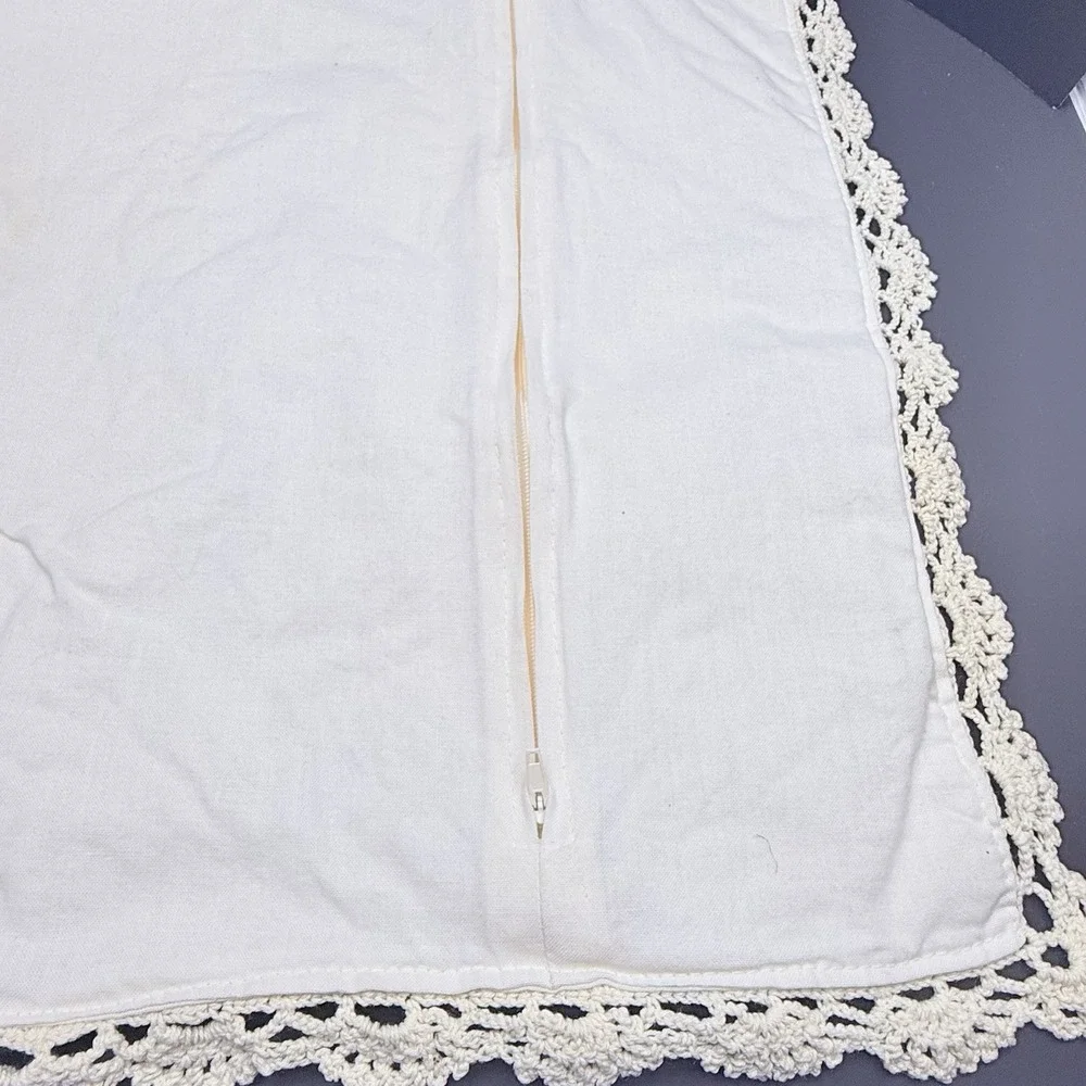 Pair Cotton Crochet Lace Lined Pillow Shams 15